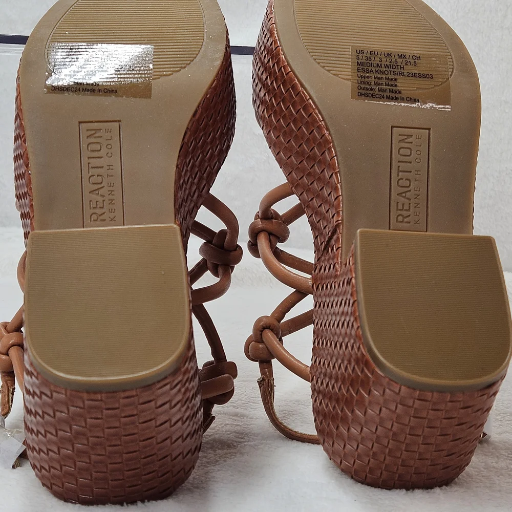 Kenneth Cole Essa Knots Platform Sandals Rust Woven Heel US 5 NIB